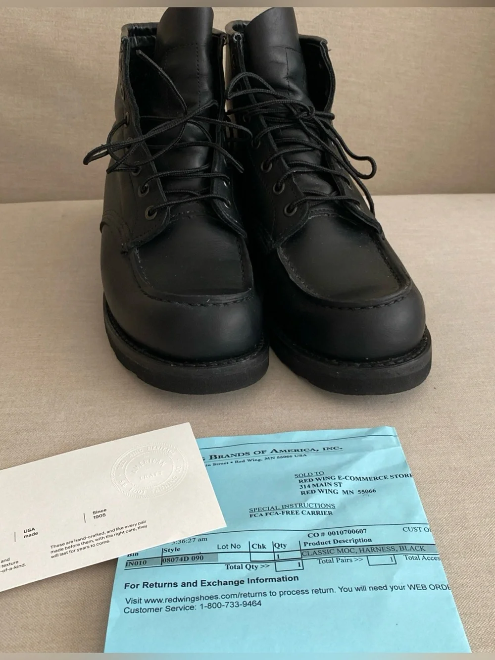 Red Wing 8074 Classic Moc Boots Black Harness Leather Mens Size 9D certified